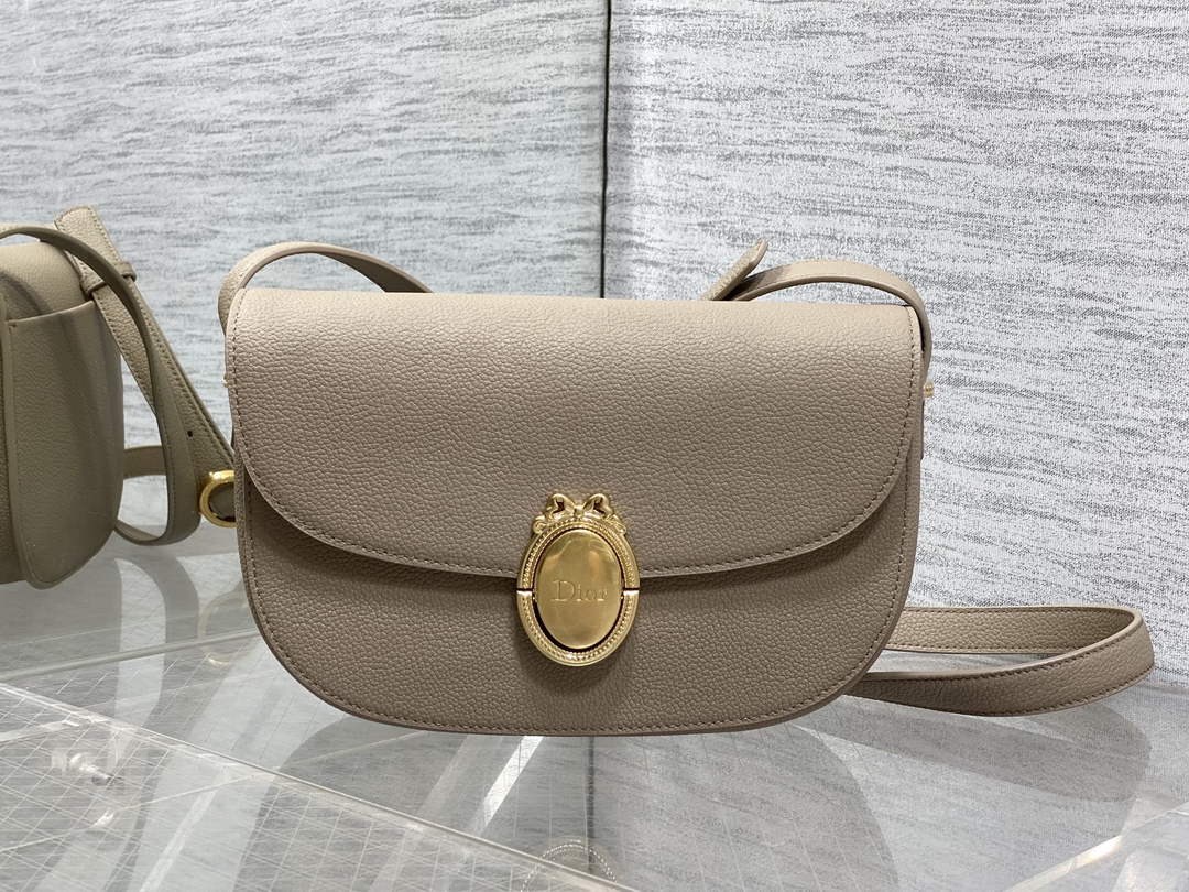 Medium Dior Médaillon Flap Bag - Gray Grained Calfskin M3920