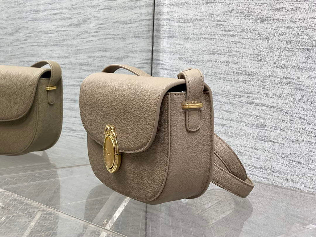 Medium Dior Médaillon Flap Bag - Gray Grained Calfskin M3920