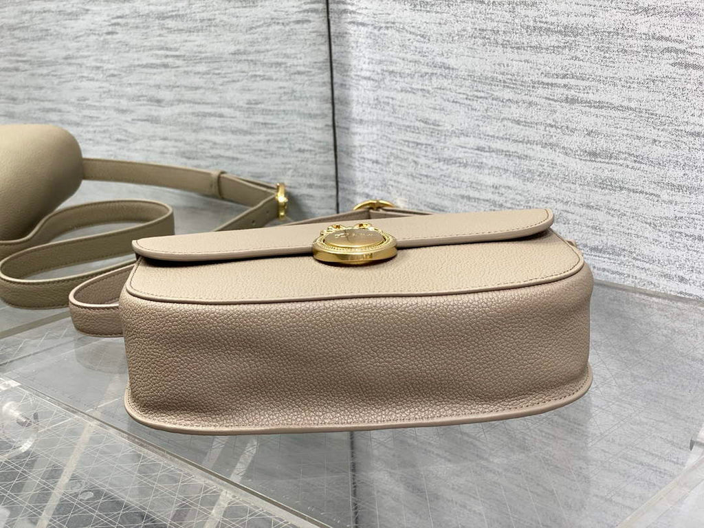 Medium Dior Médaillon Flap Bag - Gray Grained Calfskin M3920