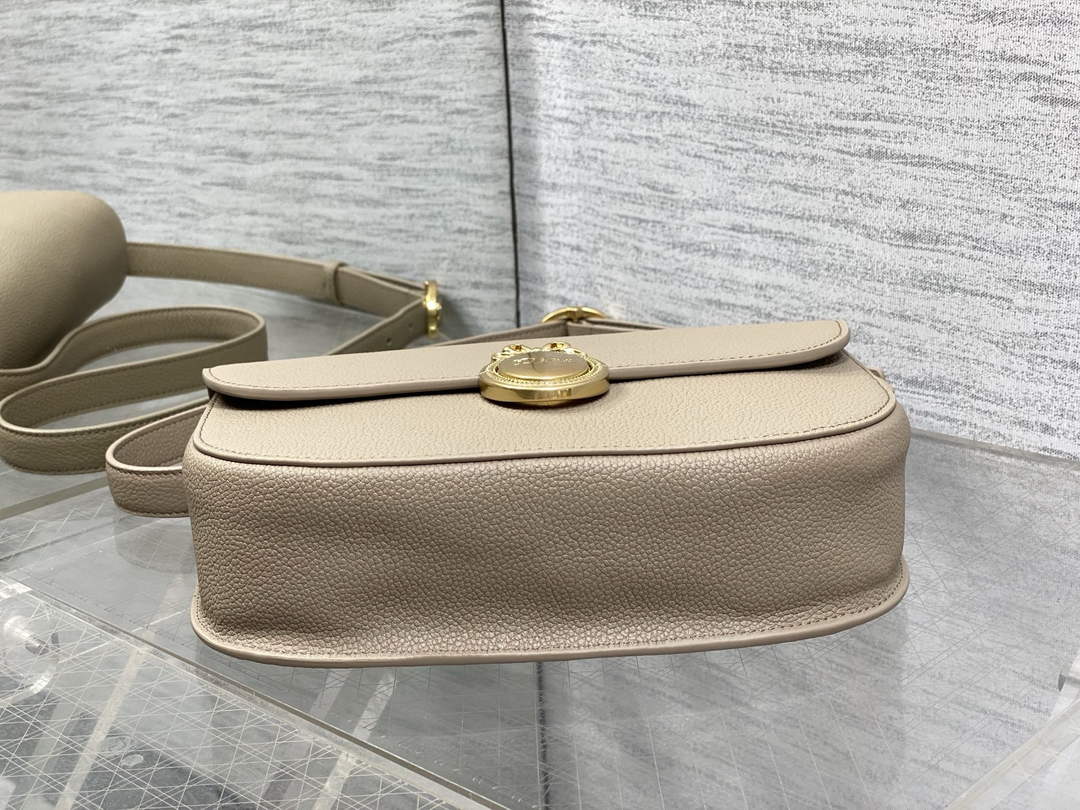 Medium Dior Médaillon Flap Bag - Gray Grained Calfskin M3920