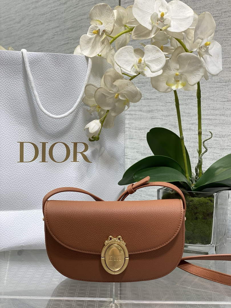 Small Dior Médaillon Flap Bag – Brown Grained Calfskin M3919