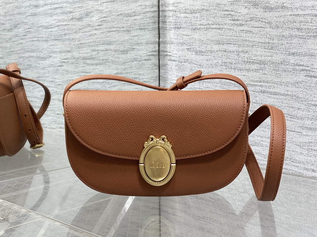 Small Dior Médaillon Flap Bag – Brown Grained Calfskin M3919