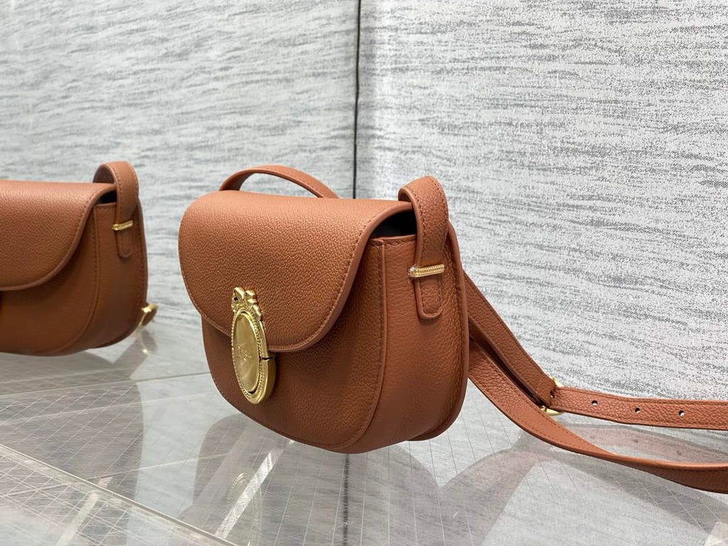 Small Dior Médaillon Flap Bag – Brown Grained Calfskin M3919
