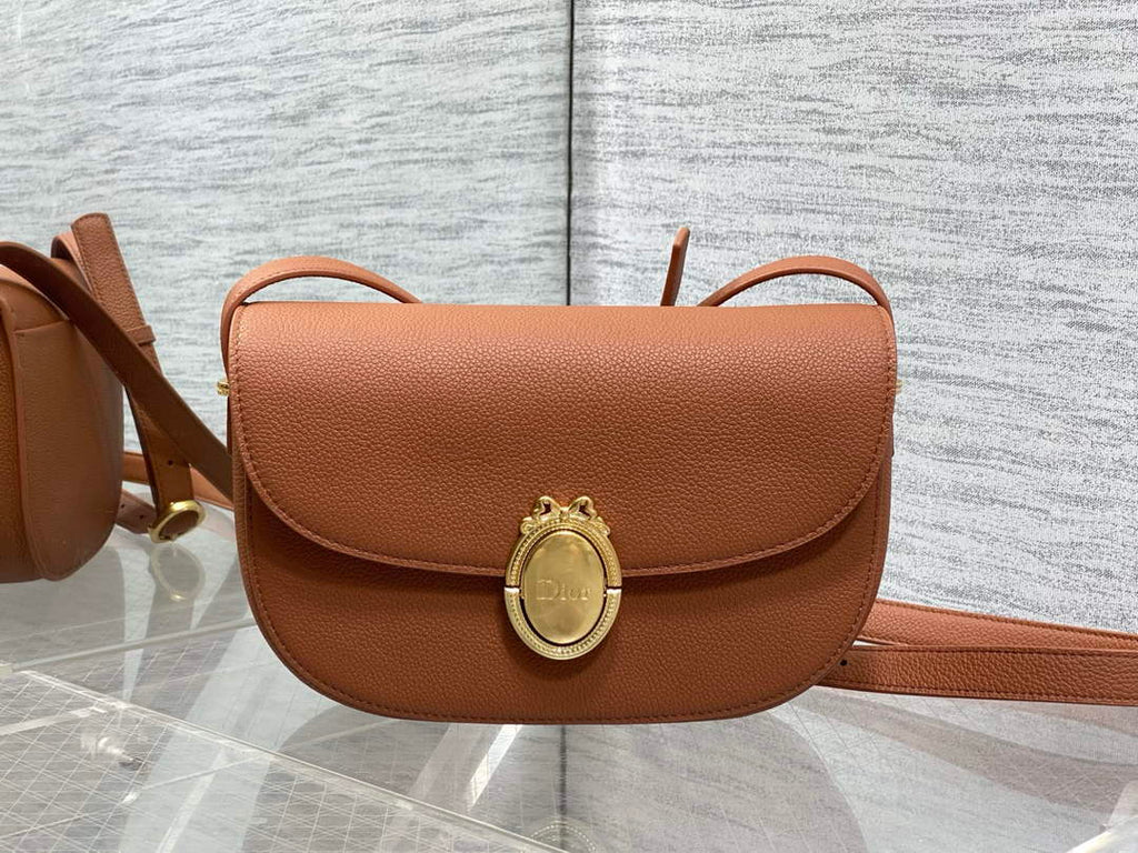 Medium Dior Médaillon Flap Bag - Brown Grained Calfskin M3920