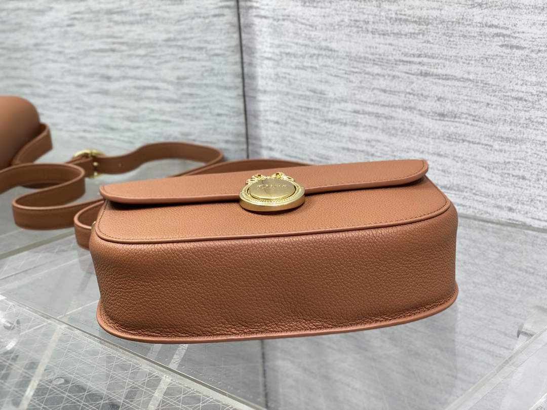Medium Dior Médaillon Flap Bag - Brown Grained Calfskin M3920