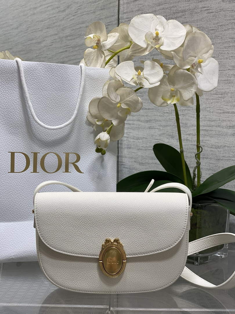 Medium Dior Médaillon Flap Bag - White Grained Calfskin M3920