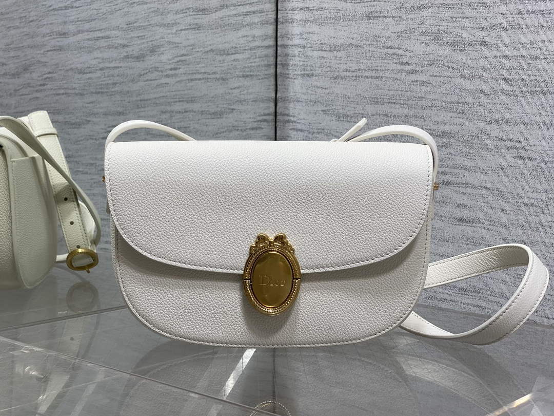 Medium Dior Médaillon Flap Bag - White Grained Calfskin M3920