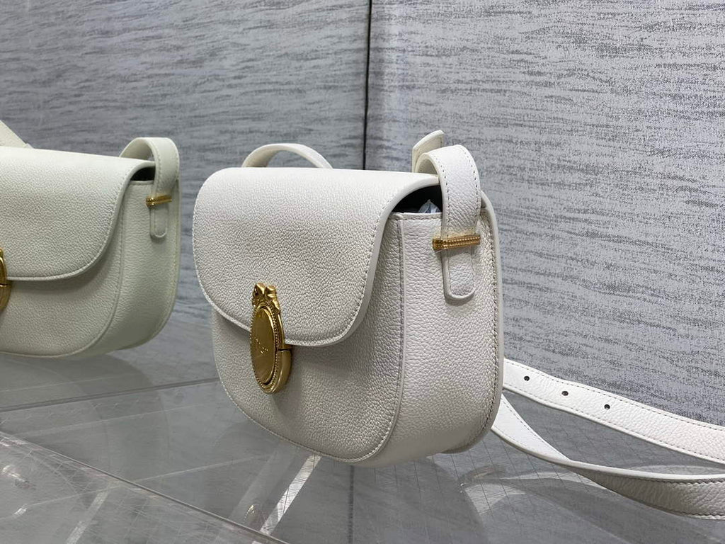 Medium Dior Médaillon Flap Bag - White Grained Calfskin M3920