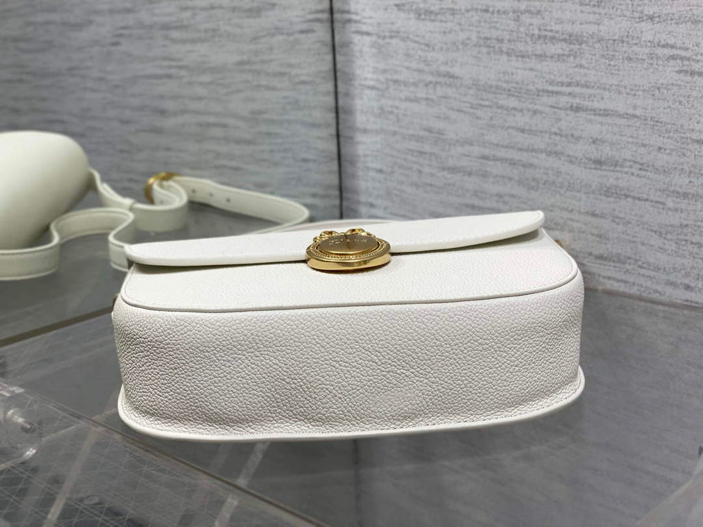 Medium Dior Médaillon Flap Bag - White Grained Calfskin M3920