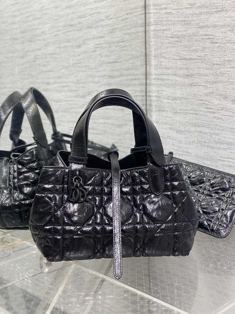 Small Dior Toujours Bag M2822 Black Macrocannage Crinkled Calfskin - Default Title - View 2