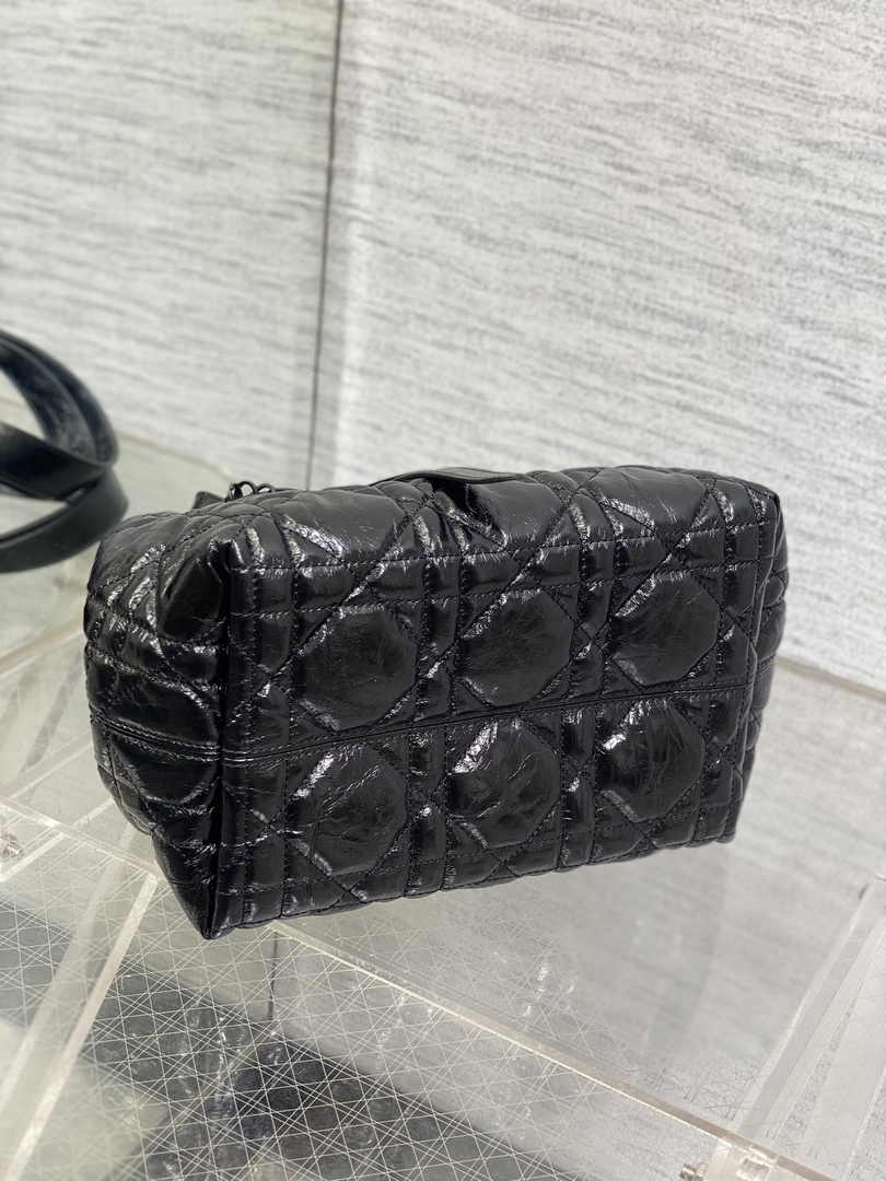 Small Dior Toujours Bag M2822 Black Macrocannage Crinkled Calfskin - Default Title - View 6