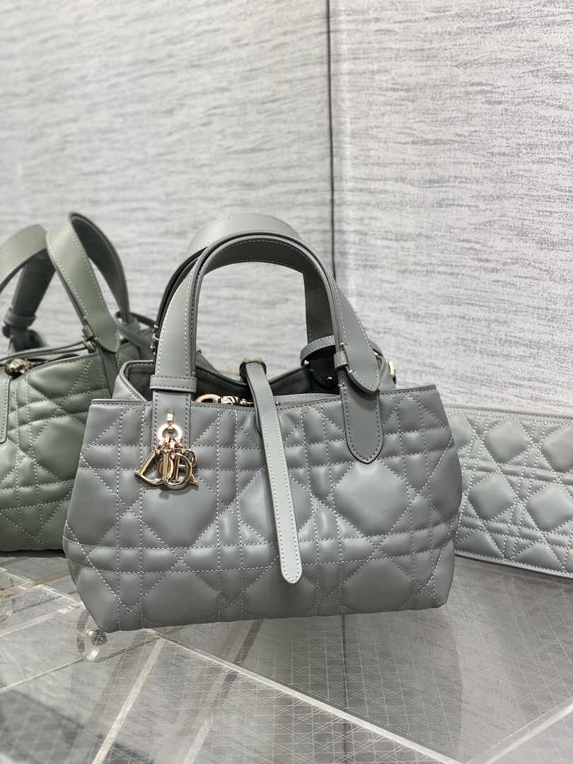 Small Dior Toujours Bag M2822 Gray Macrocannage Calfskin - Default Title - View 2