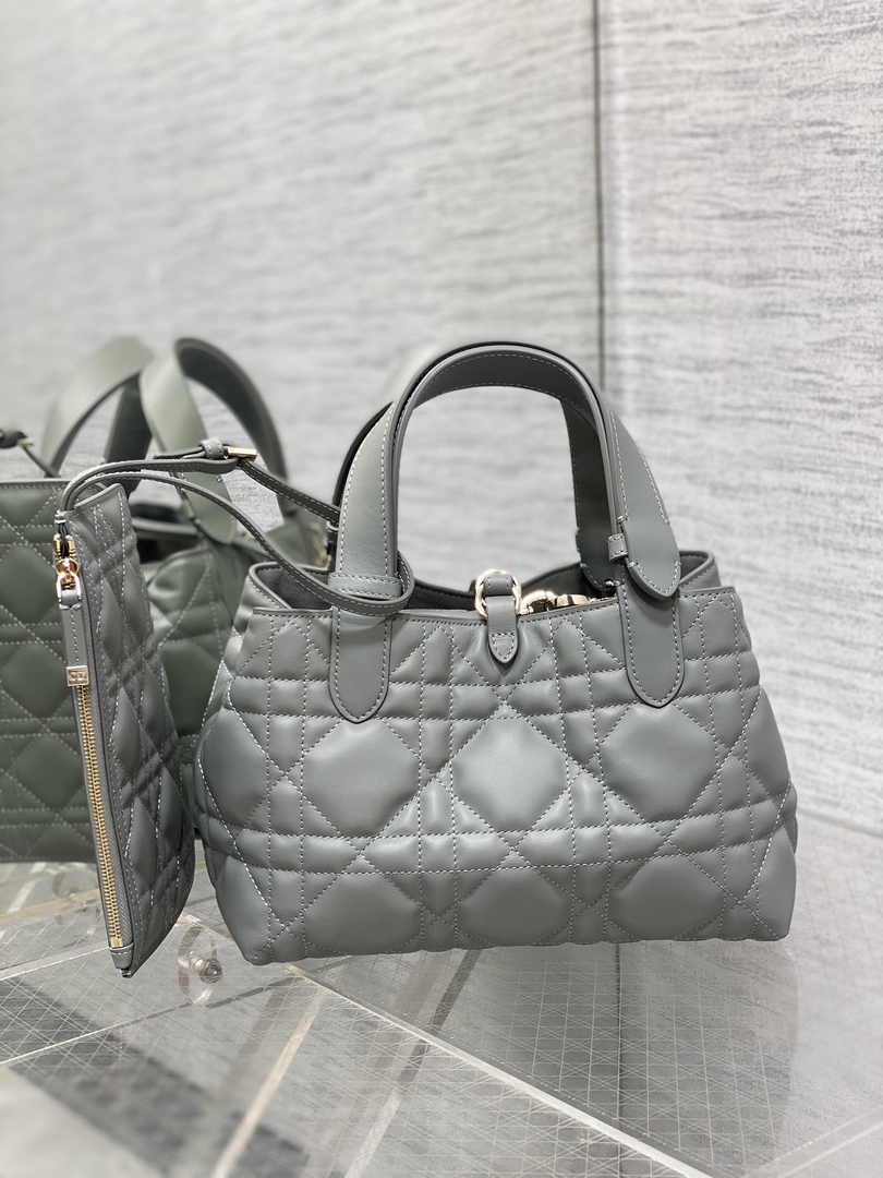 Small Dior Toujours Bag M2822 Gray Macrocannage Calfskin - Default Title - View 3