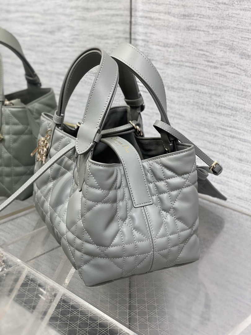 Small Dior Toujours Bag M2822 Gray Macrocannage Calfskin