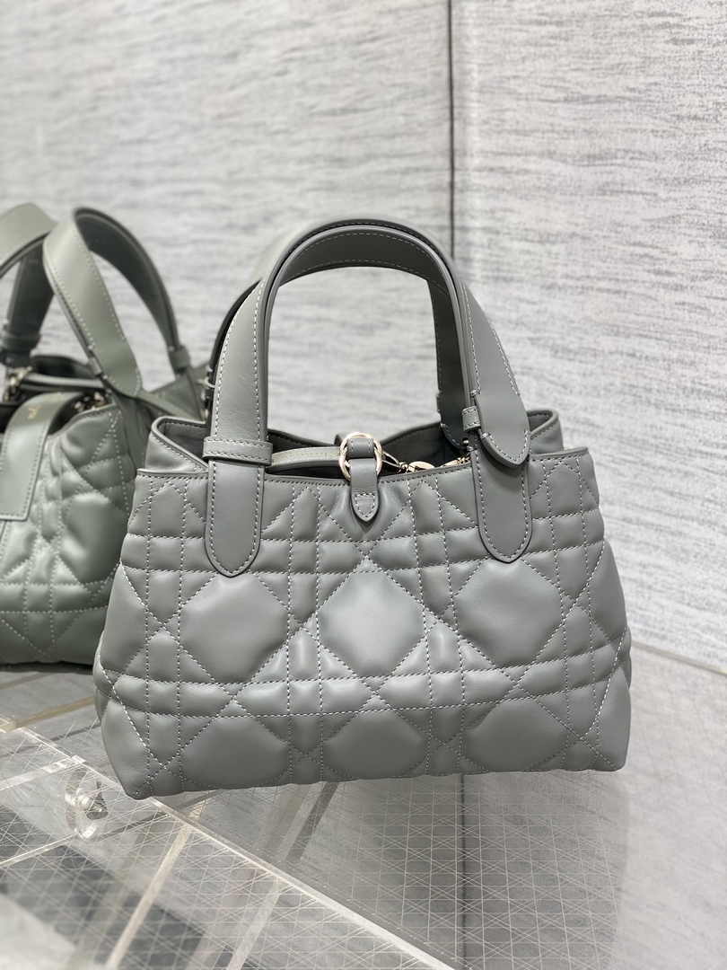 Small Dior Toujours Bag M2822 Gray Macrocannage Calfskin - Default Title - View 7