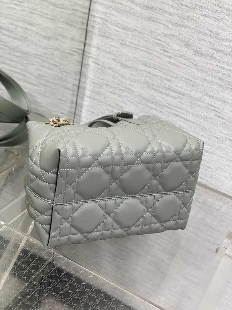 Small Dior Toujours Bag M2822 Gray Macrocannage Calfskin - Default Title - View 5