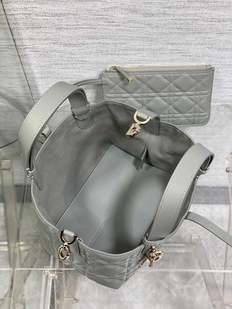 Small Dior Toujours Bag M2822 Gray Macrocannage Calfskin - Default Title - View 4