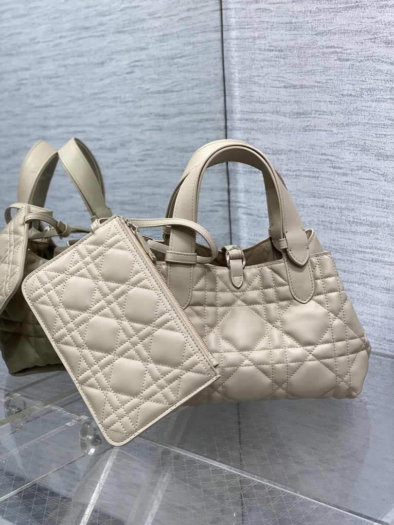 Small Dior Toujours Bag M2822 Beige Macrocannage Calfskin - Default Title - View 3