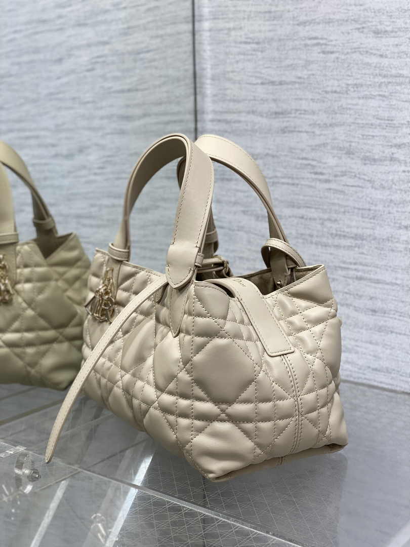 Small Dior Toujours Bag M2822 Beige Macrocannage Calfskin