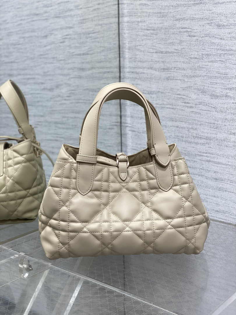 Small Dior Toujours Bag M2822 Beige Macrocannage Calfskin