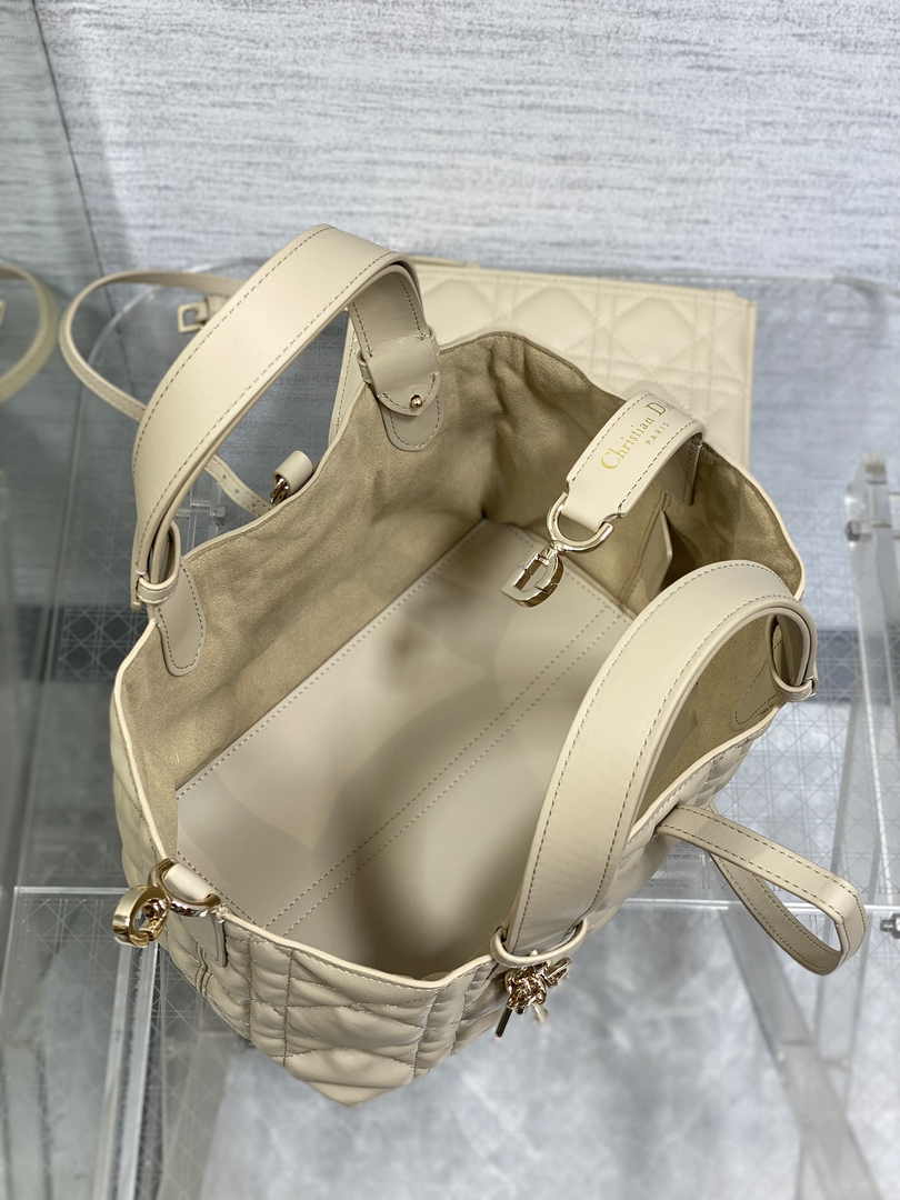 Small Dior Toujours Bag M2822 Beige Macrocannage Calfskin - Default Title - View 6