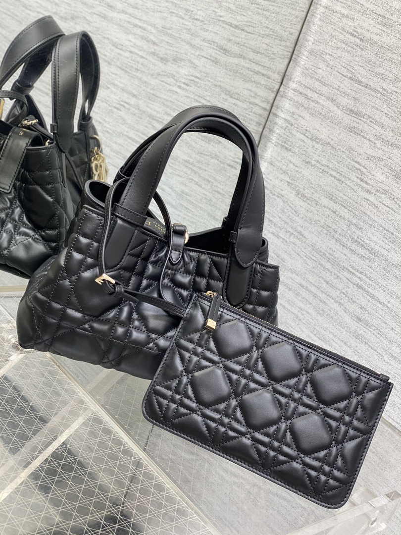 Small Dior Toujours Bag M2822 Black Macrocannage Calfskin - Default Title - View 4