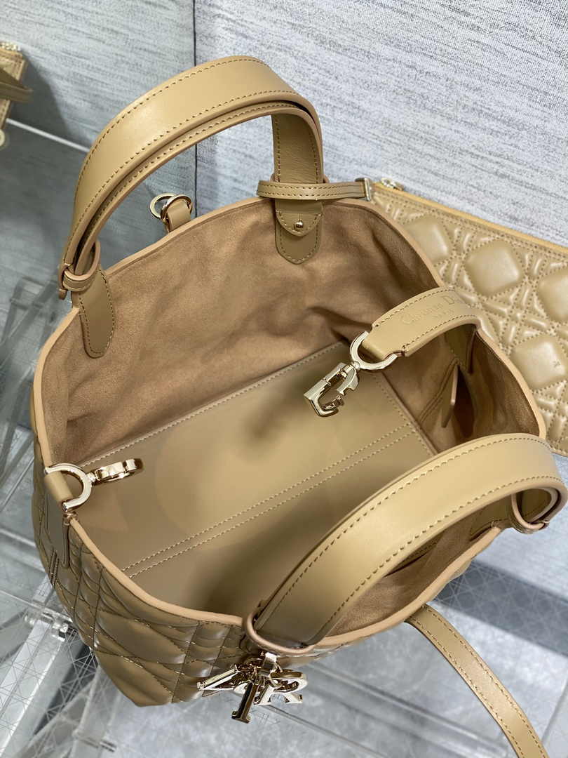 Small Dior Toujours Bag M2822 Tan Macrocannage Calfskin