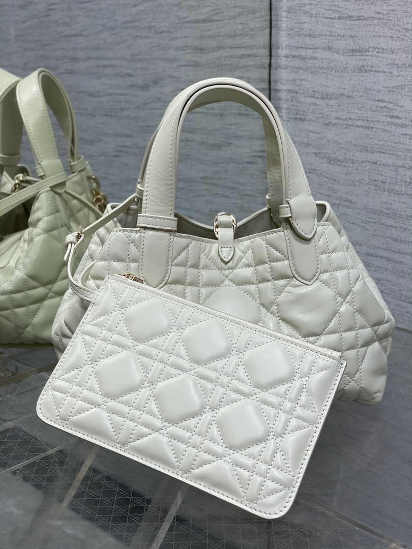 Small Dior Toujours Bag M2822 White Macrocannage Calfskin - Default Title - View 3