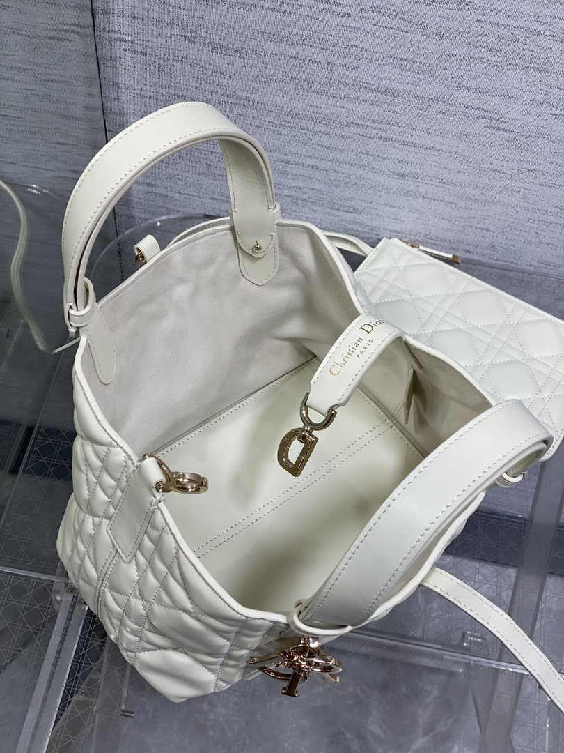 Small Dior Toujours Bag M2822 White Macrocannage Calfskin - Default Title - View 6