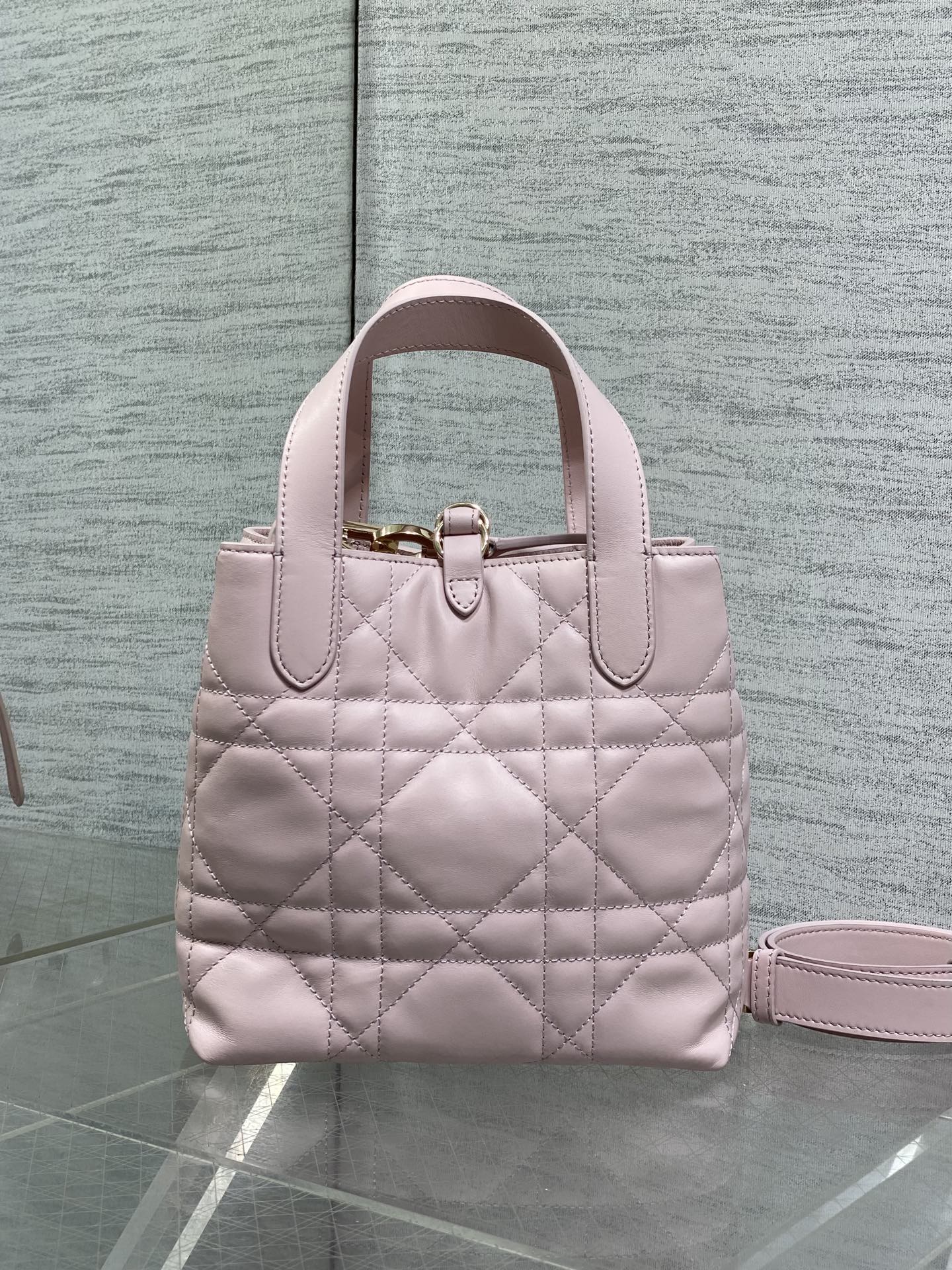 Small Dior Toujours Vertical Tote Bag – Pink Macrocannage Calfskin – M2835 - Default Title - View 5