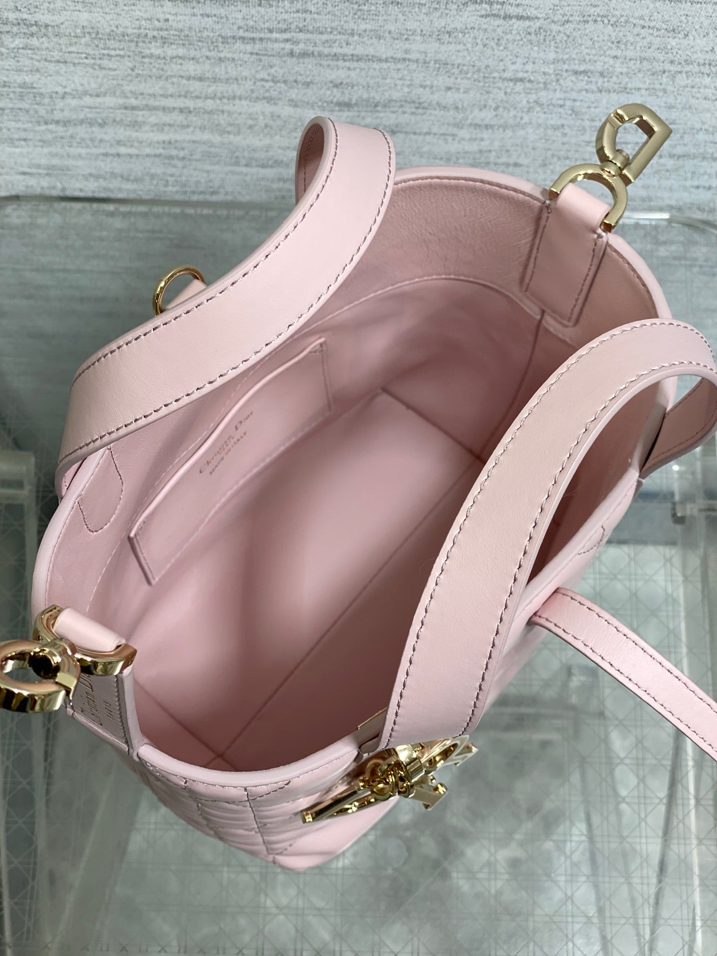 Small Dior Toujours Vertical Tote Bag – Pink Macrocannage Calfskin – M2835 - Default Title - View 9