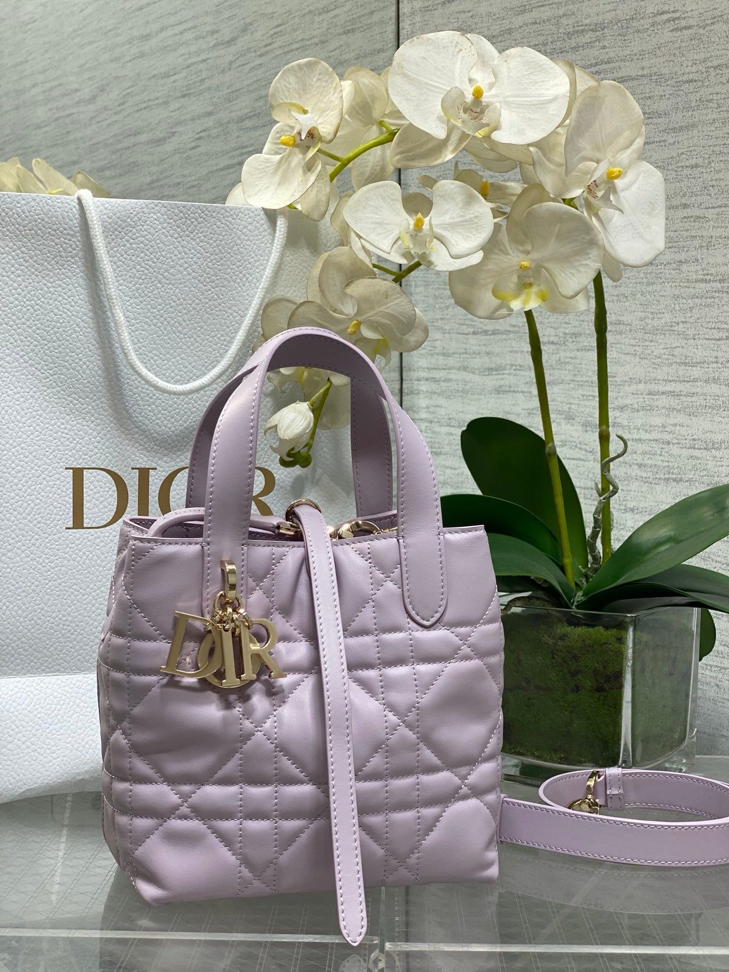 Small Dior Toujours Vertical Tote Bag - Purple Macrocannage Calfskin - M2835 - Default Title - View 1