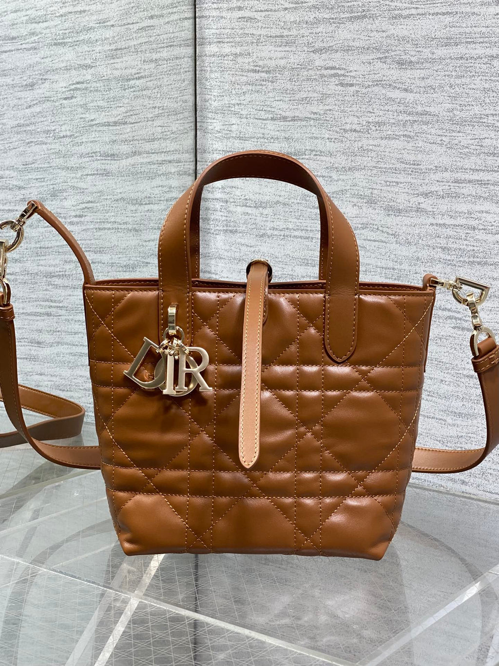 Small Dior Toujours Vertical Tote Bag – Brown Macrocannage Calfskin – M2835 - Default Title - View 2