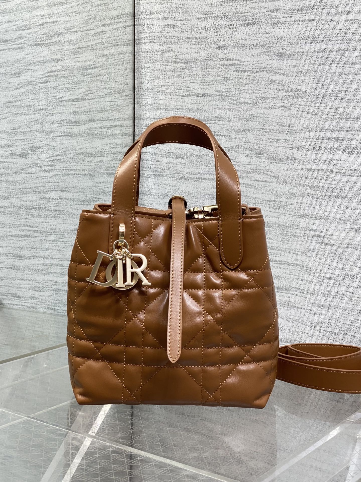 Small Dior Toujours Vertical Tote Bag – Brown Macrocannage Calfskin – M2835 - Default Title - View 3
