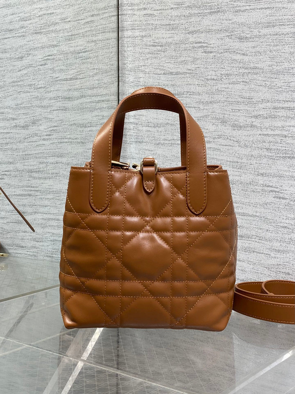 Small Dior Toujours Vertical Tote Bag – Brown Macrocannage Calfskin – M2835 - Default Title - View 5