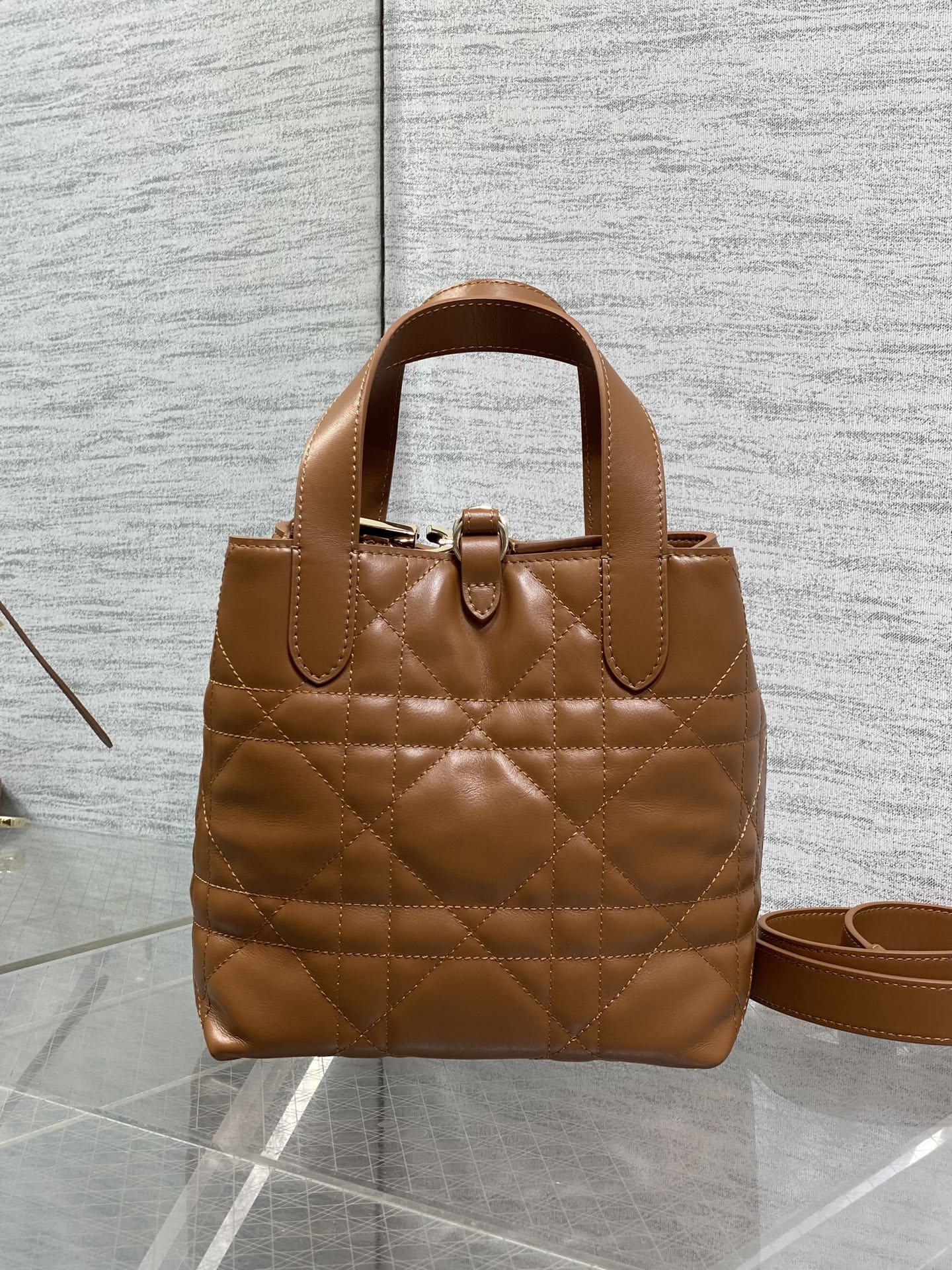 Small Dior Toujours Vertical Tote Bag – Brown Macrocannage Calfskin – M2835 - Default Title - View 5