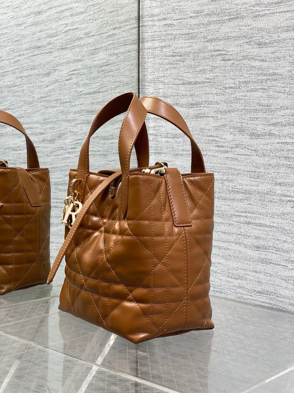 Small Dior Toujours Vertical Tote Bag – Brown Macrocannage Calfskin – M2835 - Default Title - View 7