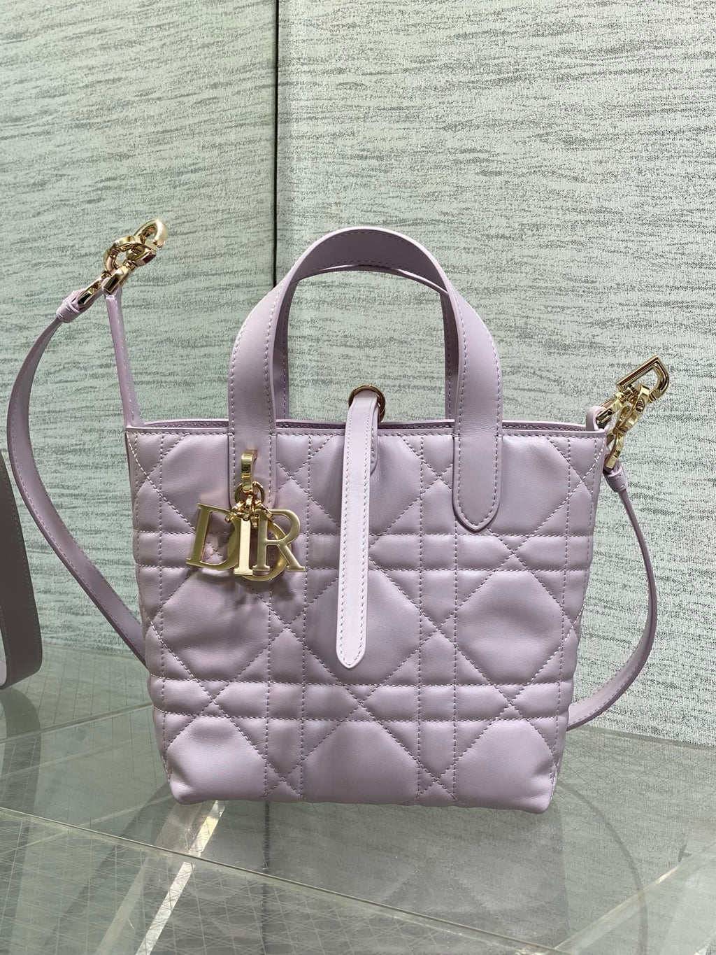 Small Dior Toujours Vertical Tote Bag - Purple Macrocannage Calfskin - M2835 - Default Title - View 2