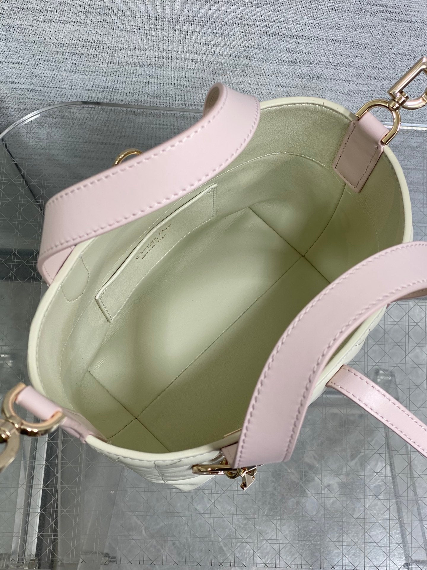 Small Dior Toujours Vertical Tote Bag - Latte and Pink Macrocannage Calfskin – M2835 - Default Title - View 9