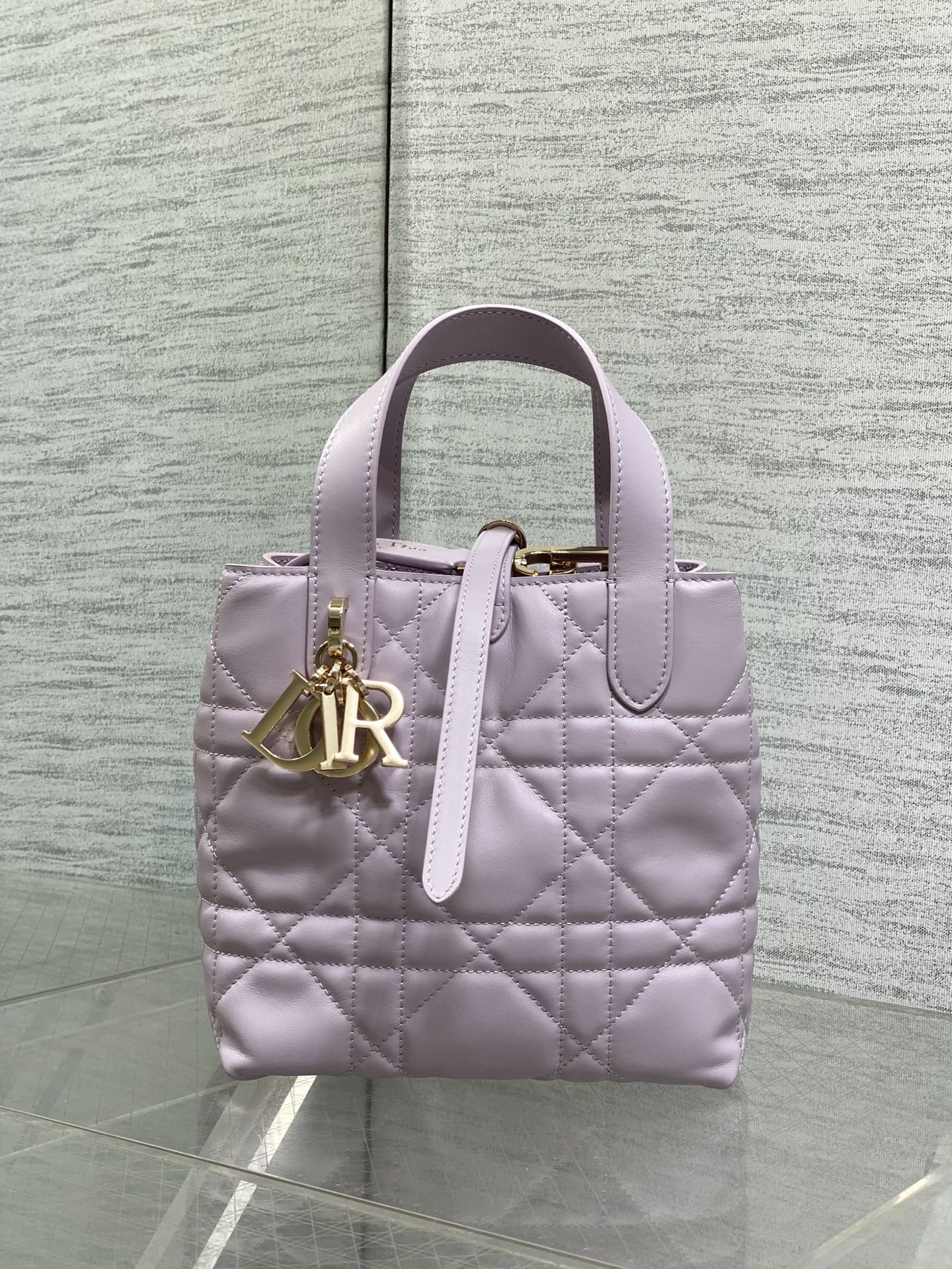 Small Dior Toujours Vertical Tote Bag - Purple Macrocannage Calfskin - M2835 - Default Title - View 3