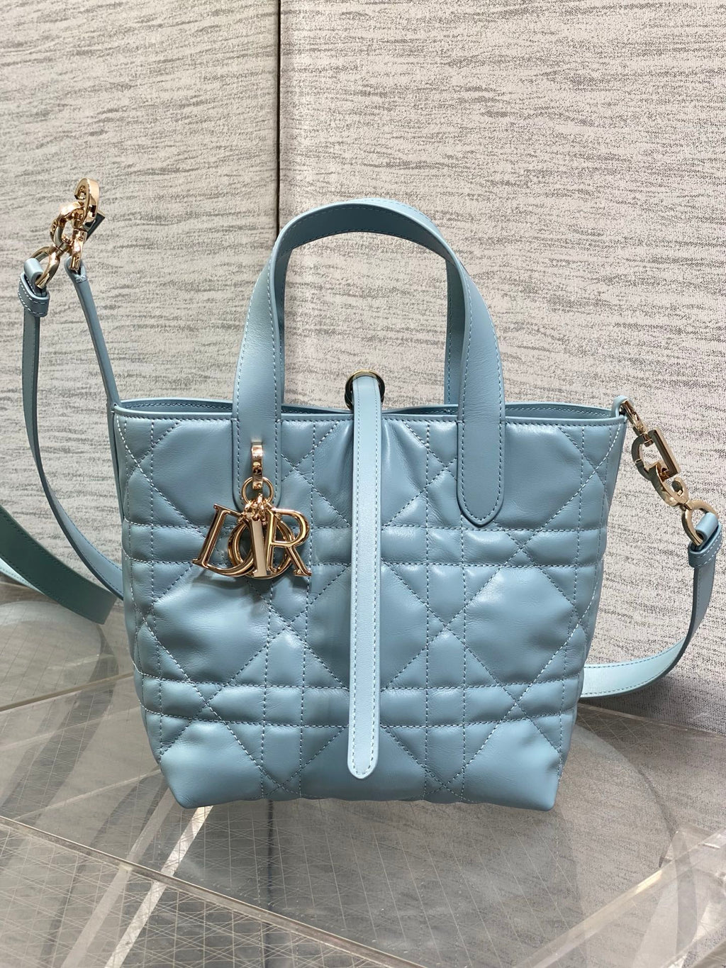 Small Dior Toujours Vertical Tote Bag – Sky Blue Macrocannage Calfskin – M2835 - Default Title - View 2