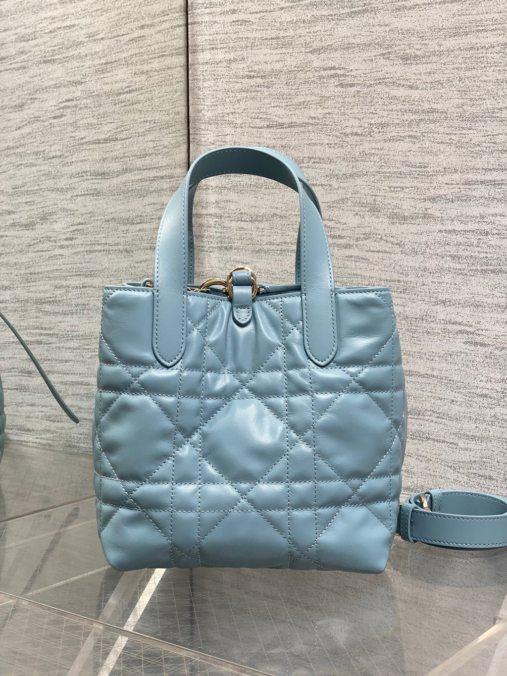 Small Dior Toujours Vertical Tote Bag – Sky Blue Macrocannage Calfskin – M2835 - Default Title - View 5