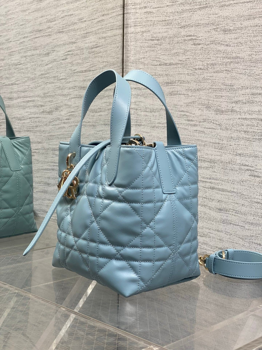 Small Dior Toujours Vertical Tote Bag – Sky Blue Macrocannage Calfskin – M2835 - Default Title - View 7