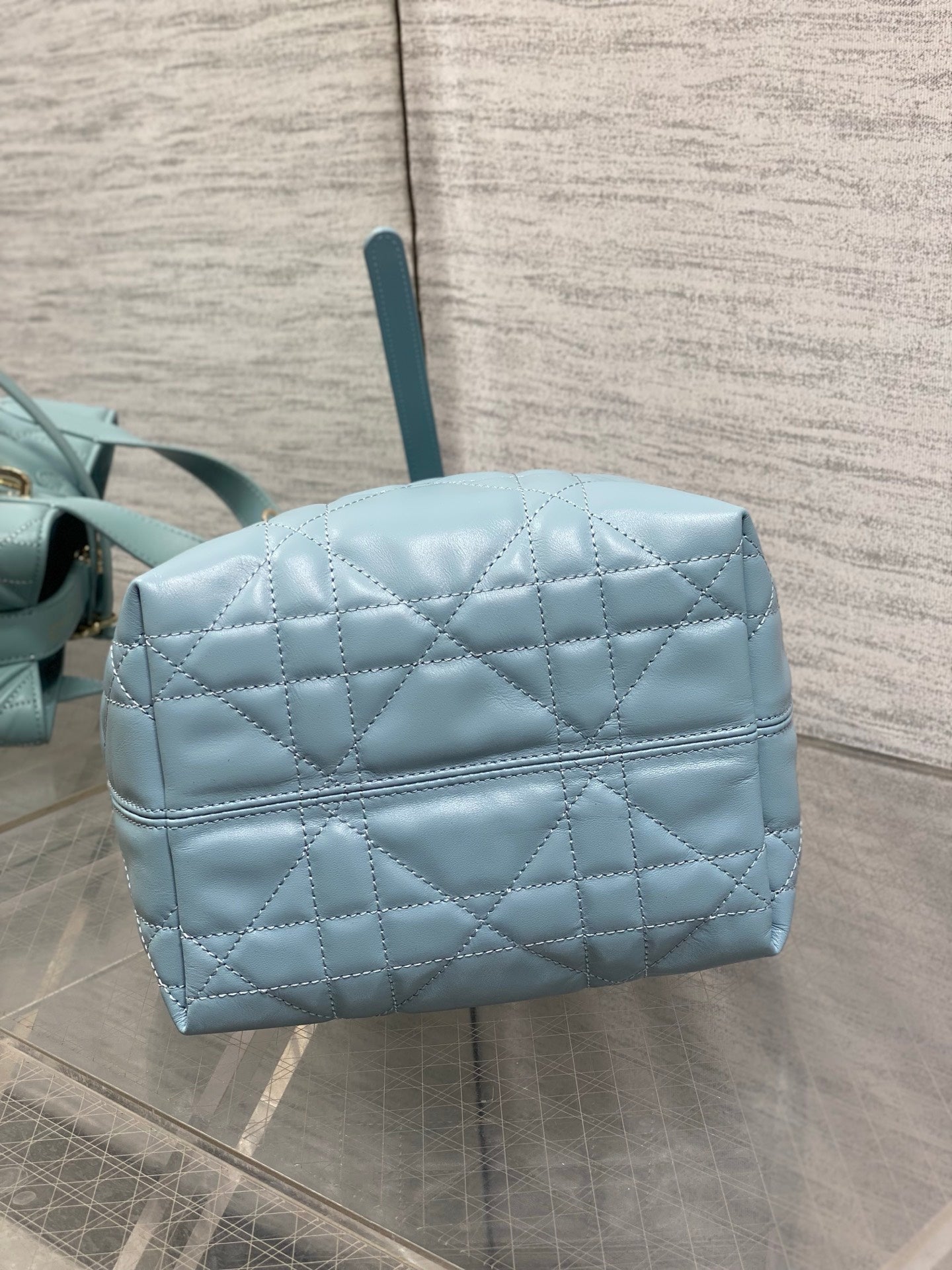 Small Dior Toujours Vertical Tote Bag – Sky Blue Macrocannage Calfskin – M2835 - Default Title - View 8