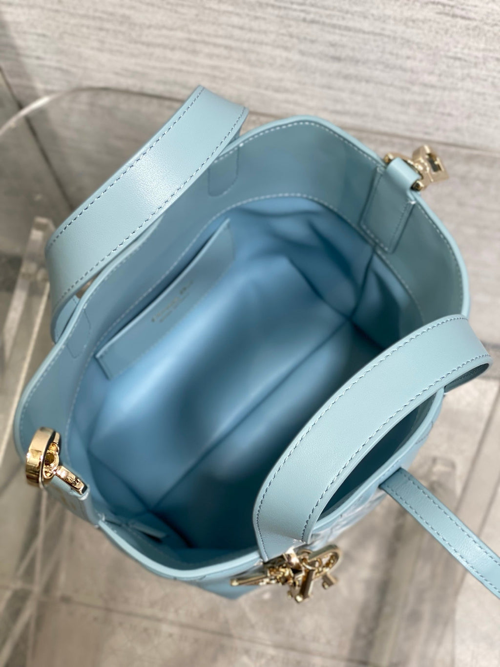 Small Dior Toujours Vertical Tote Bag – Sky Blue Macrocannage Calfskin – M2835 - Default Title - View 9