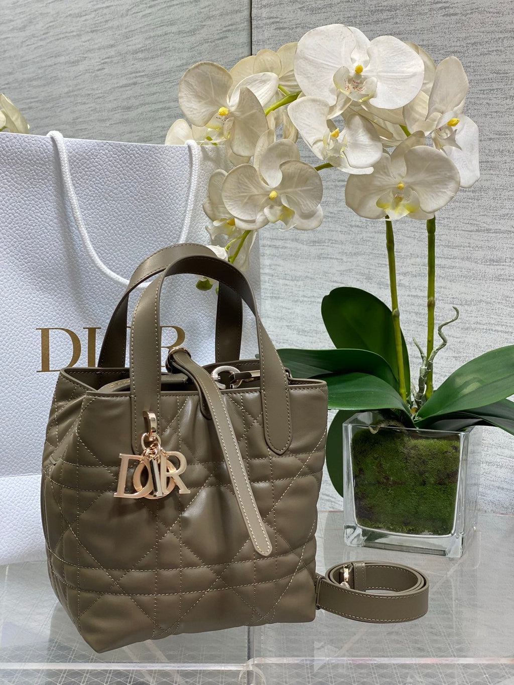 Small Dior Toujours Vertical Tote Bag – Green Macrocannage Calfskin – M2835 - Default Title - View 1
