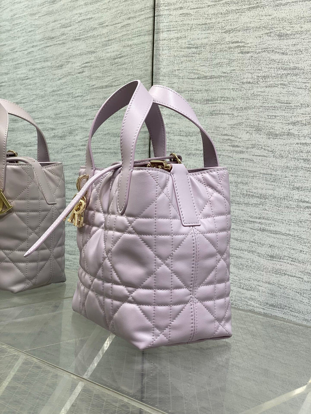 Small Dior Toujours Vertical Tote Bag - Purple Macrocannage Calfskin - M2835 - Default Title - View 7