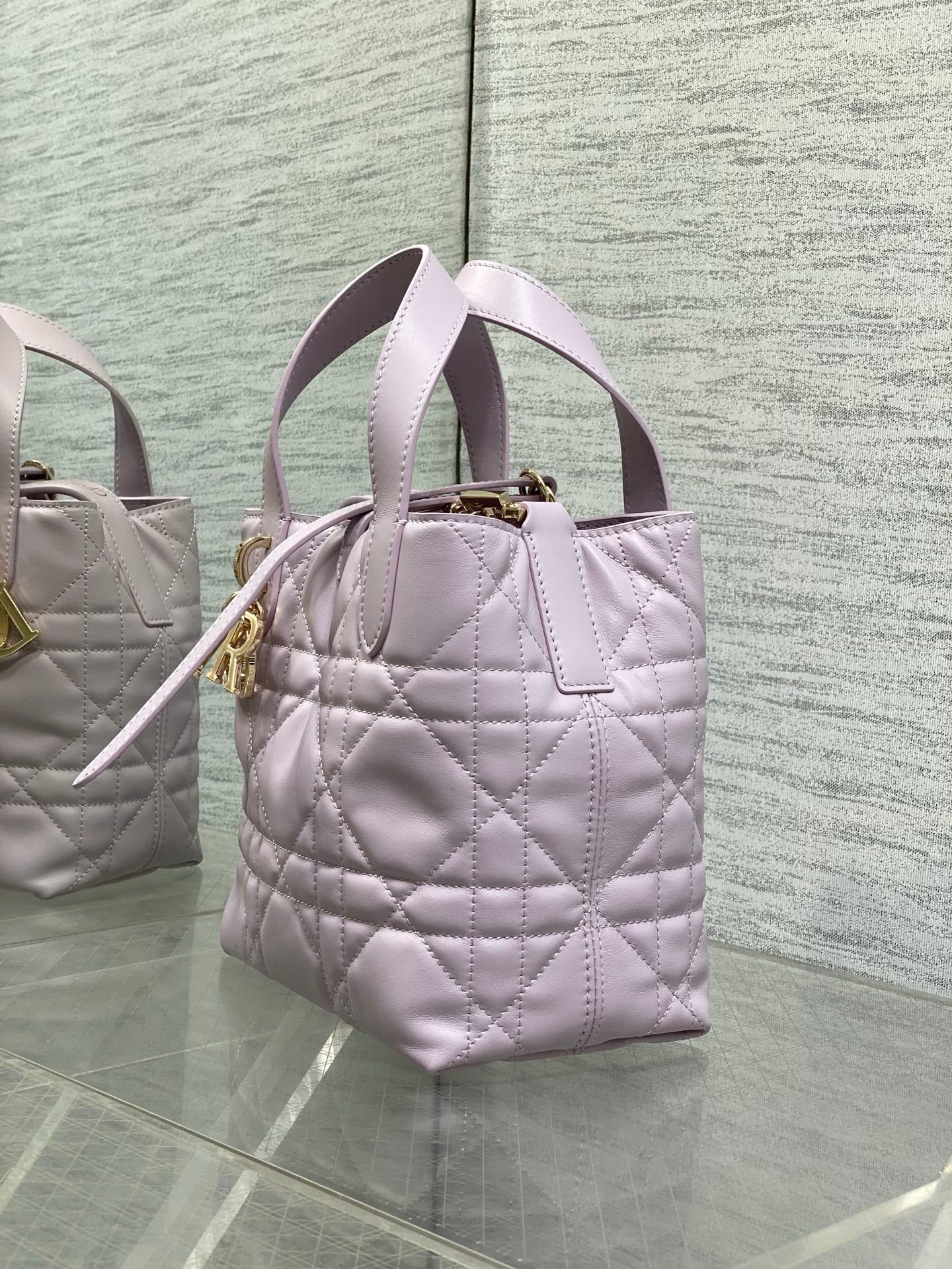 Small Dior Toujours Vertical Tote Bag - Purple Macrocannage Calfskin - M2835 - Default Title - View 7