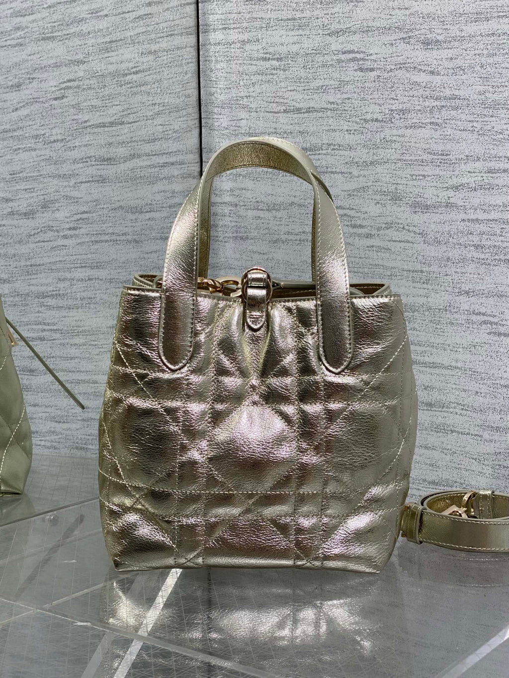 Small Dior Toujours Vertical Tote Bag – Gold Macrocannage Calfskin – M2835 - Default Title - View 5