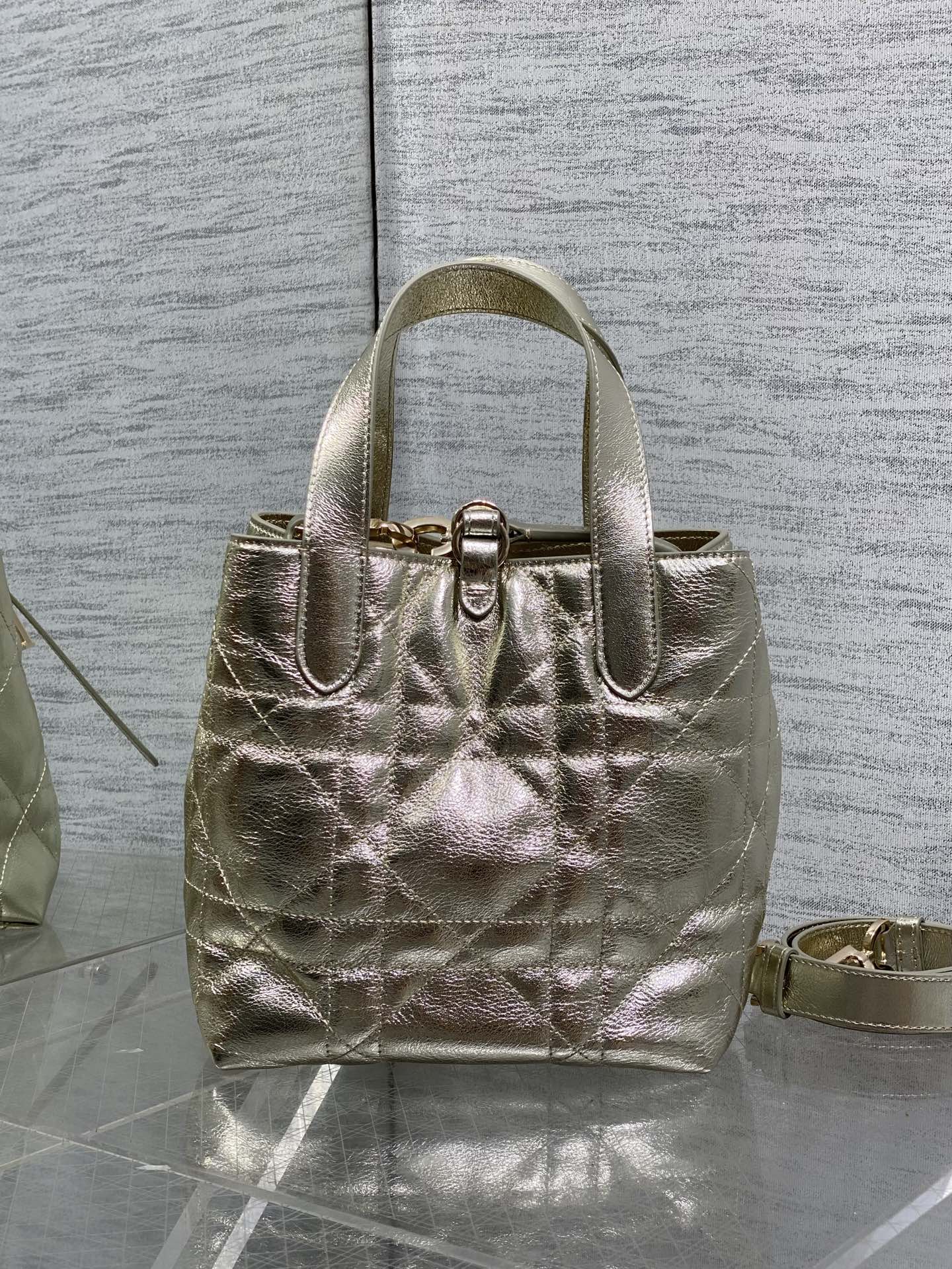 Small Dior Toujours Vertical Tote Bag – Gold Macrocannage Calfskin – M2835 - Default Title - View 5